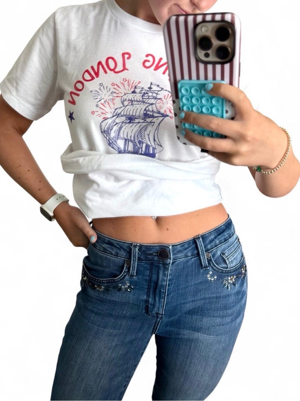 Seven7 Women's Y2K Vintage Low Rise Blue Embroidered Beaded Slim Jeans
